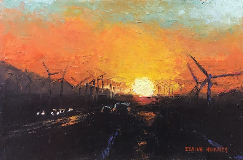 sunset and windmills